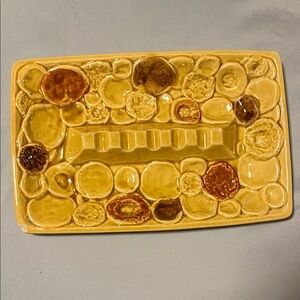 NAPCO MCM Vintage Yellow Gold Brown Orange Ceramic Ashtray Trinkets Tray Box